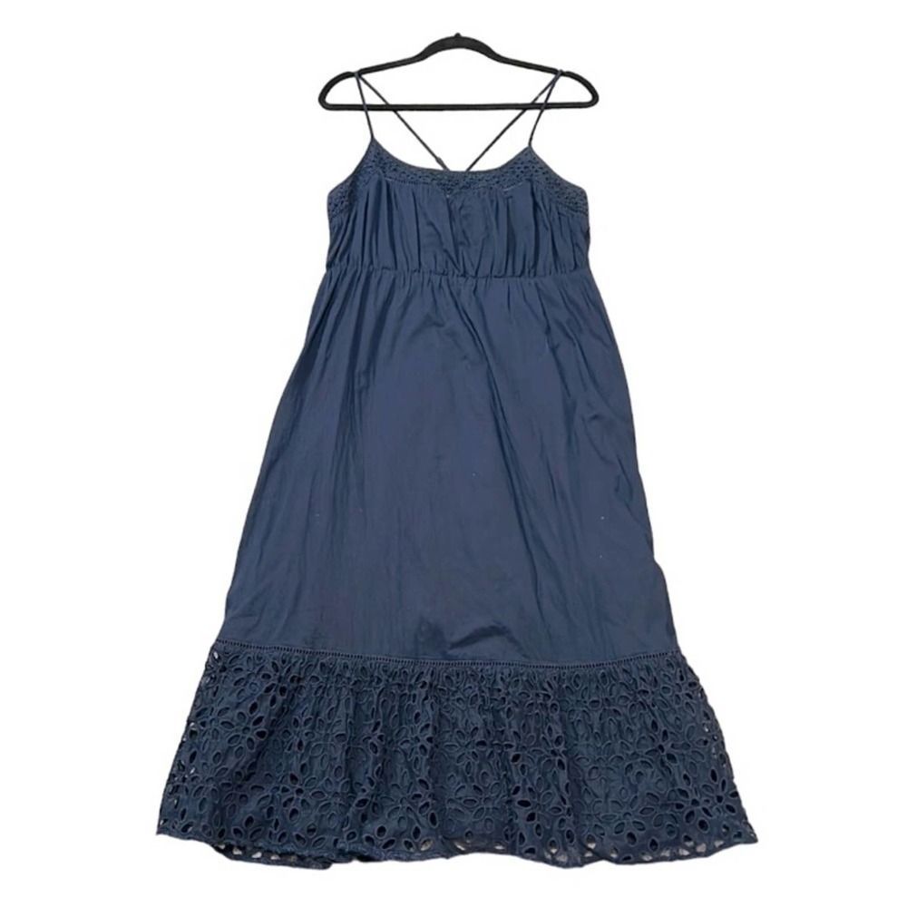 J. Crew Navy Blue Midi Dress with Eyelet Hem